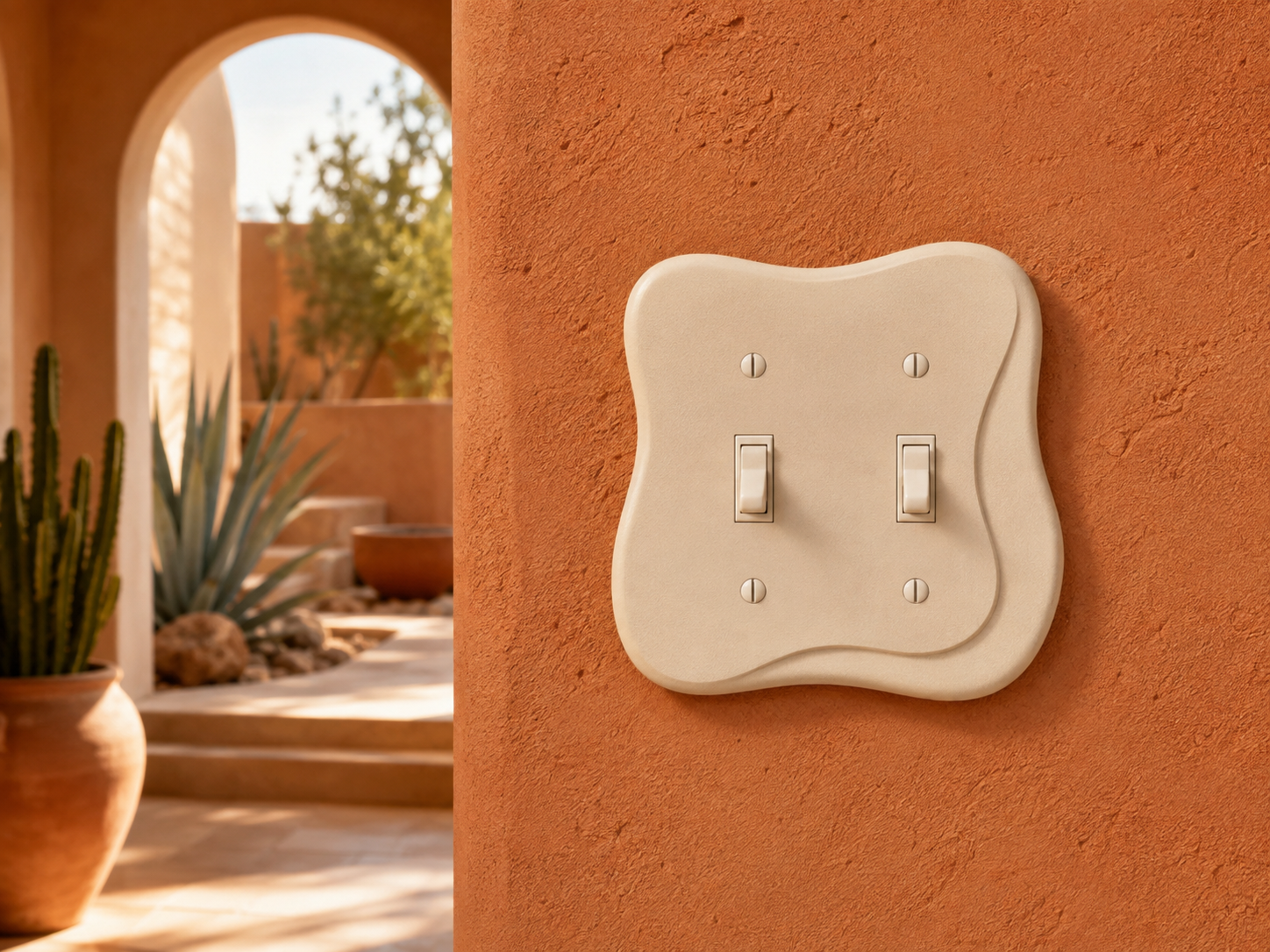 Onda Double in Sandstone, on a terracotta wall